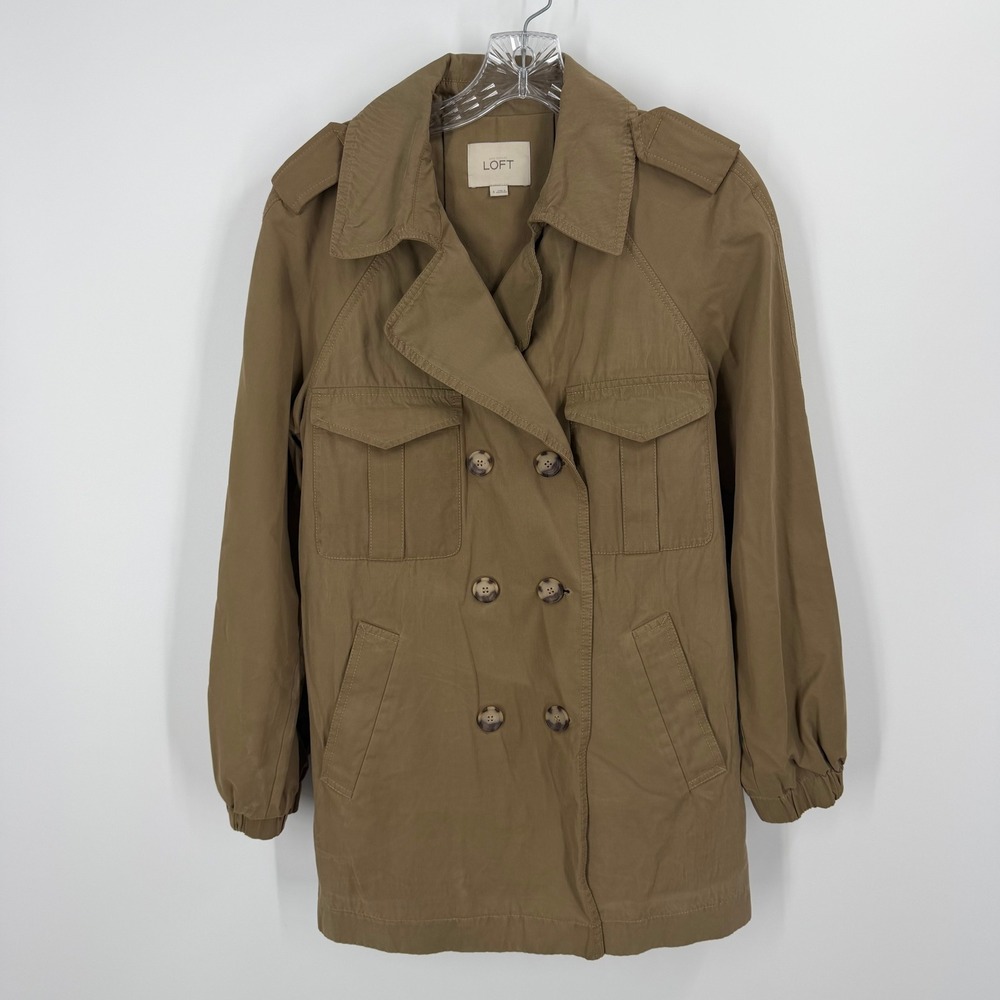 LOFT Jacket Womens S Brown Double Breasted Utility Trench Coat